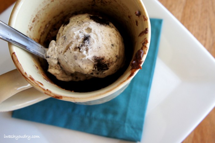 chocolate molten lava mug cake with ice cream