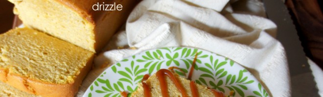 Pumpkin Yogurt Pound Cake with a Salted Caramel Drizzle
