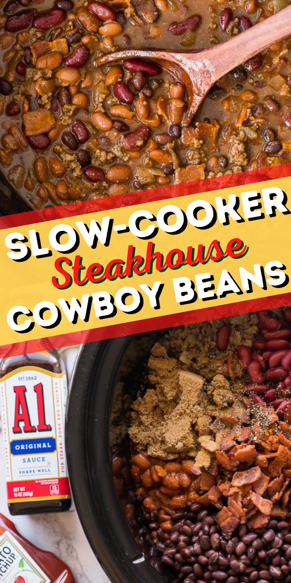 Slow Cooker Steakhouse Cowboy Baked Beans I Wash You Dry