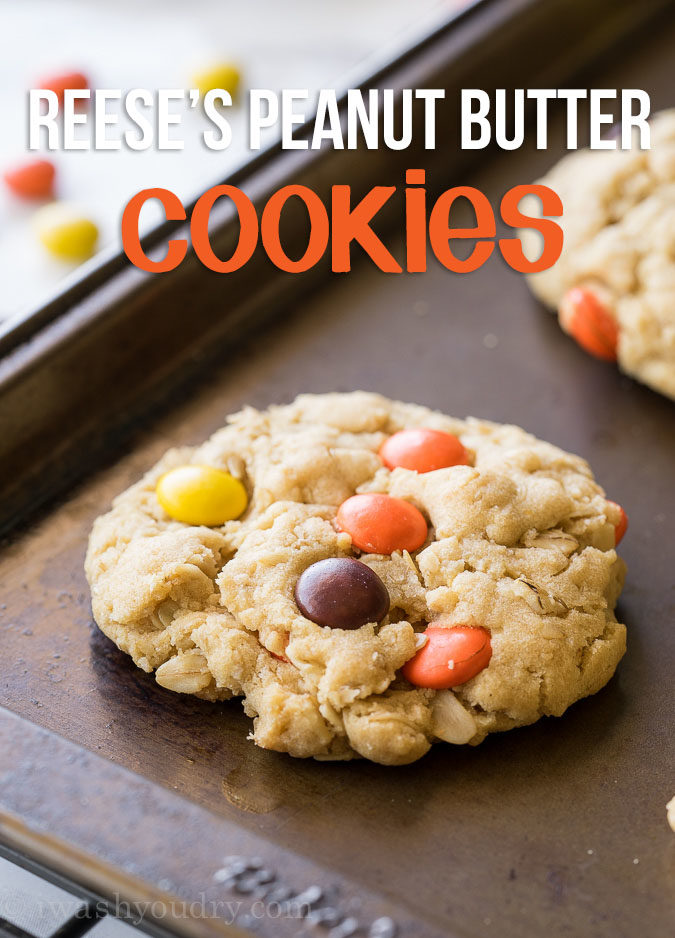 Reeses Peanut Butter Oatmeal Cookies are filled with peanut butter, oats and peanut butter candies! They're light, butter and a a little chewy on the inside. 