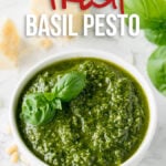 This Fresh Basil Pesto Recipe is so EASY!! It's perfect with pasta, shrimp and chicken!