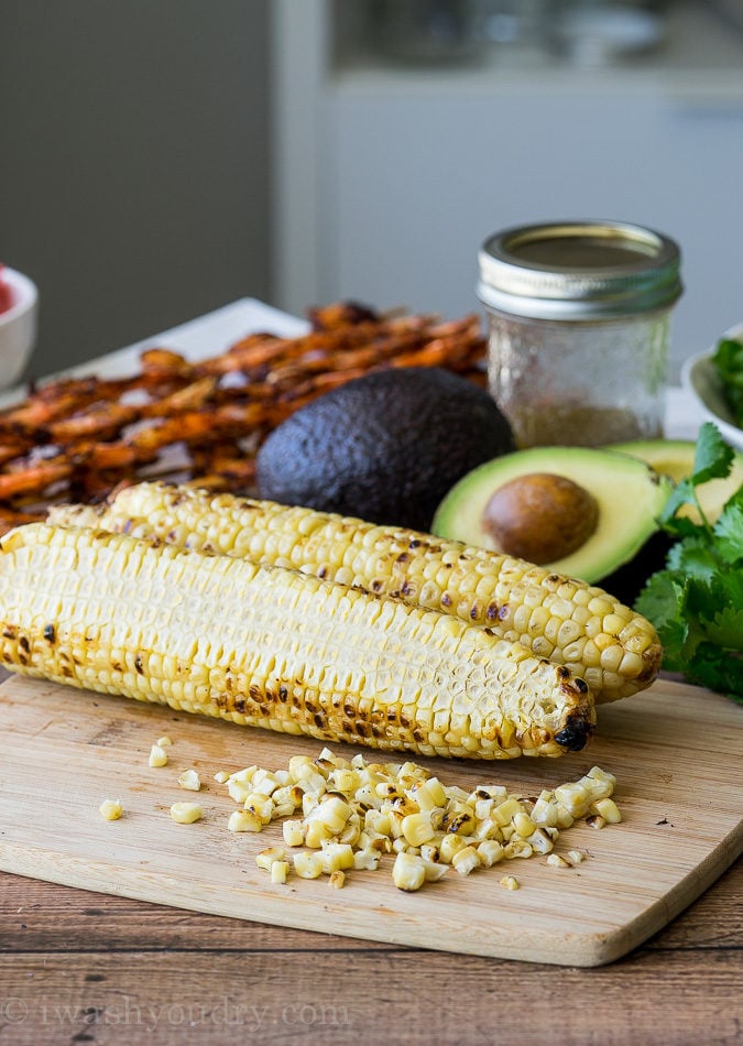 The grilled corn in this Grilled Southwestern Shrimp Salad gives it a nice touch. 