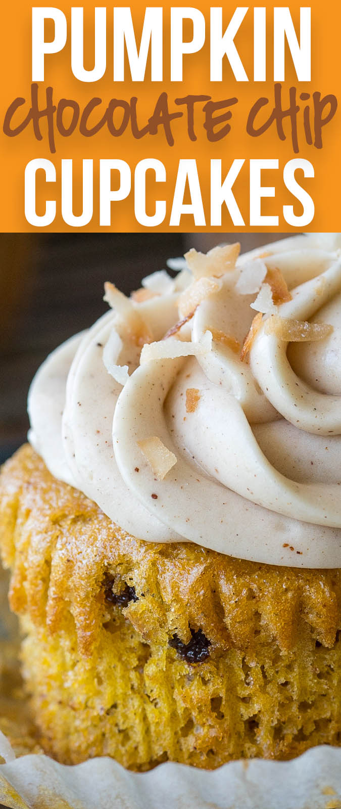 These Pumpkin Chocolate Chip Cupcakes with Spiced Cream Cheese Frosting are insanely delicious and so easy! They start with a box cake mix and I can't wait to make them again!