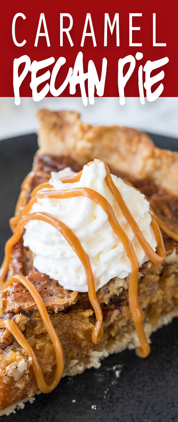 This Caramel Pecan Pie recipe is my new favorite Thanksgiving pie! So easy and no corn syrup!
