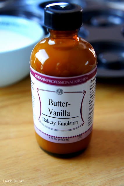 A bottle of Butter-Vanilla Bakery Emulsion on a table