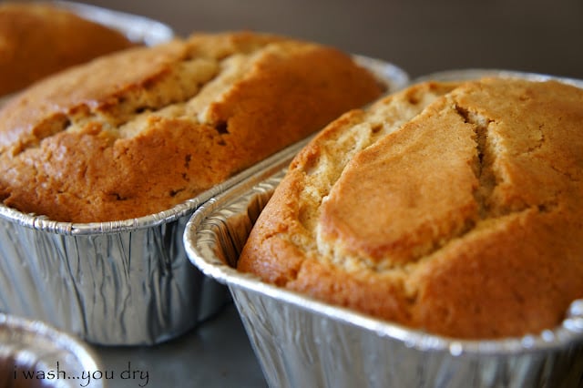 A close up of a couple loaves of Eggnog Bread