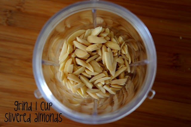 Grind up one cup of slivered almonds to make these super easy Almond Crescent Cookies!