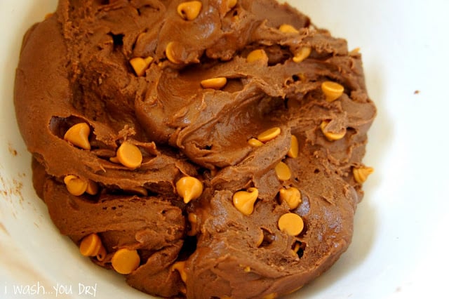 German Chocolate Peanut Butter Cake Batter dough in a bowl