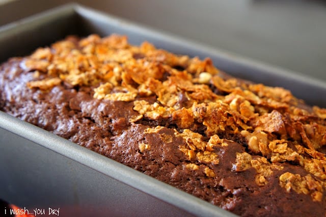 A close up of the topping on the Banana Nutella Crunch Bread