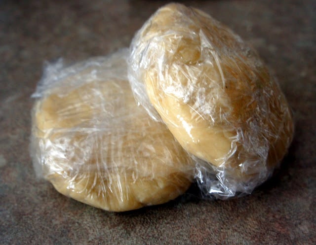 Wrap your pie dough in plastic wrap and place in the fridge or freezer until ready to use.
