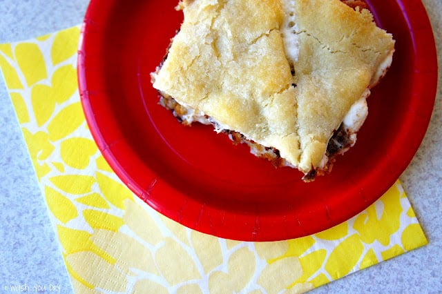 A square of Hidden S\'mores - Dessert Casserole on a plate