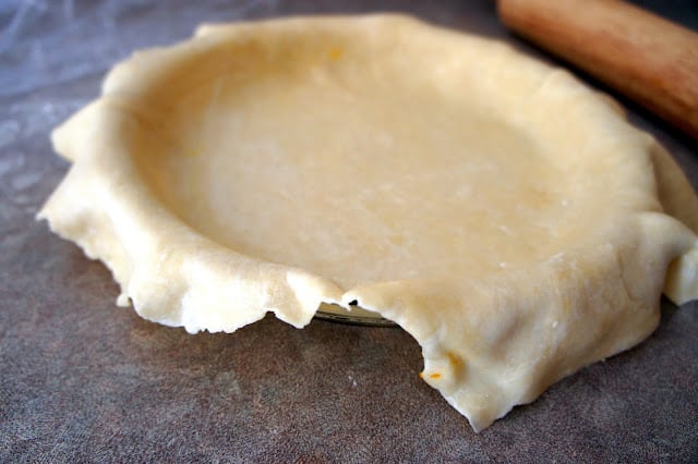 Roll out your pie dough and place it into a 9 inch pie pan.
