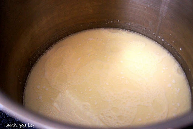 Liquid ingredients scalding in a pot