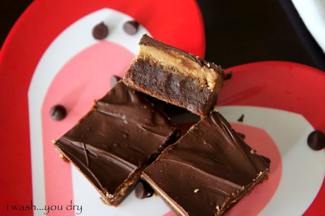 Three Peanut Butter Fudge Brownies on a plate