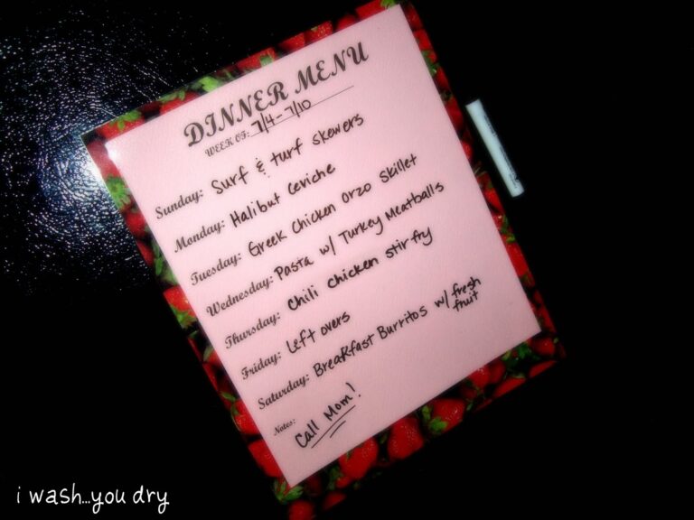 Dinner menu on a fridge. 