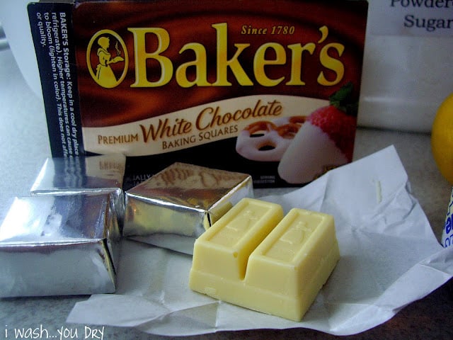 White chocolate baking squares displayed with one open. 