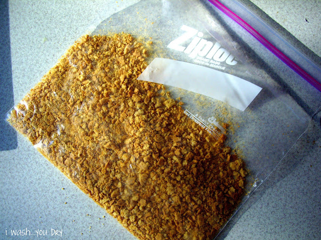 Smashed graham crackers in a ziplock bag. 