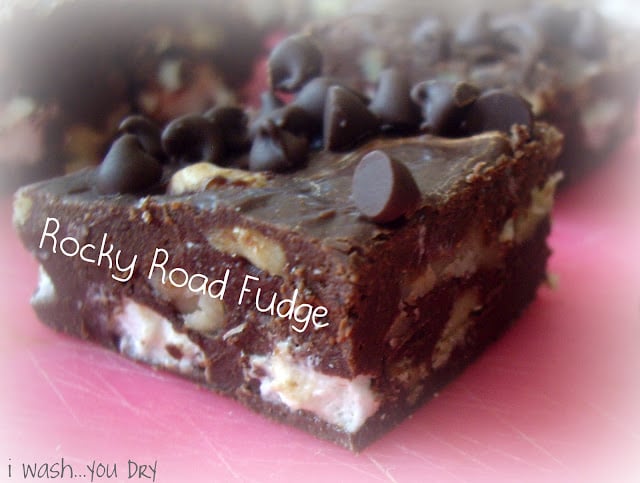 A display of a square of Rocky Road Fudge.