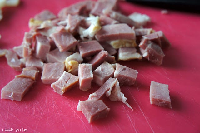 Chopped ham on a cutting board