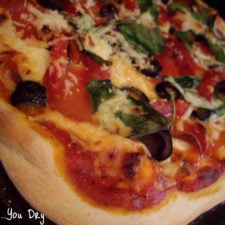 A close up of homemade pizza.