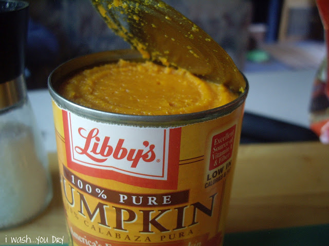 An open can of pumpkin puree. 