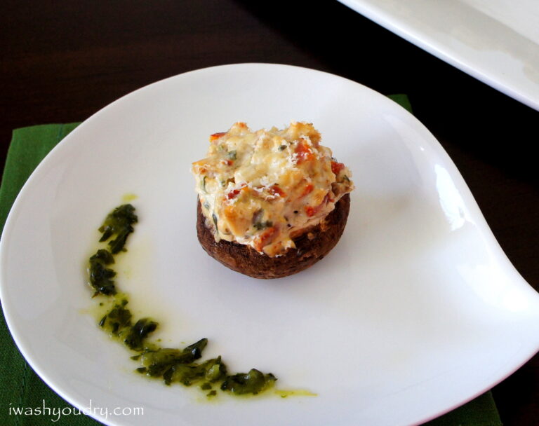 A stuffed mushroom displayed on a plate