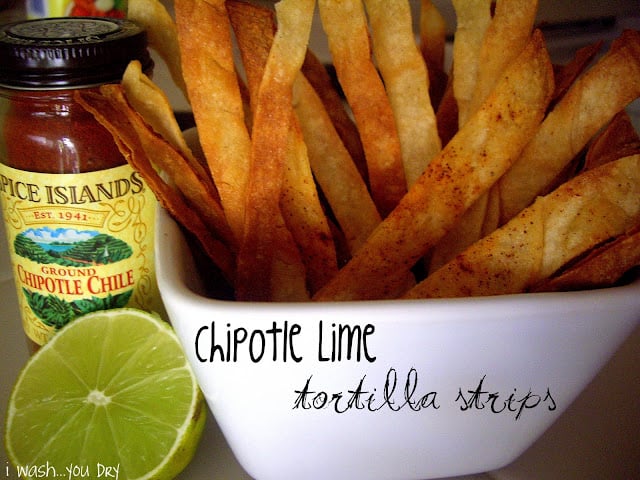 A bowl displaying homemade tortilla strips.