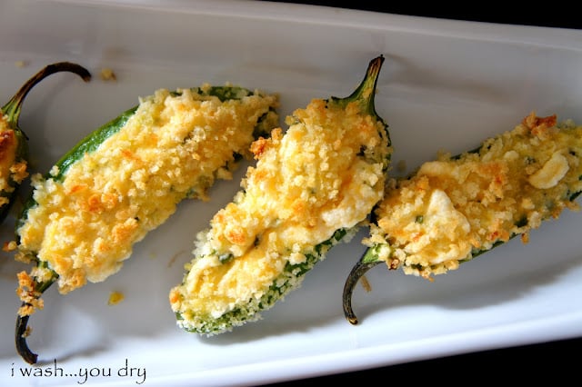 Close up view of Cheesy Baked Jalapeño Poppers displayed on a plate