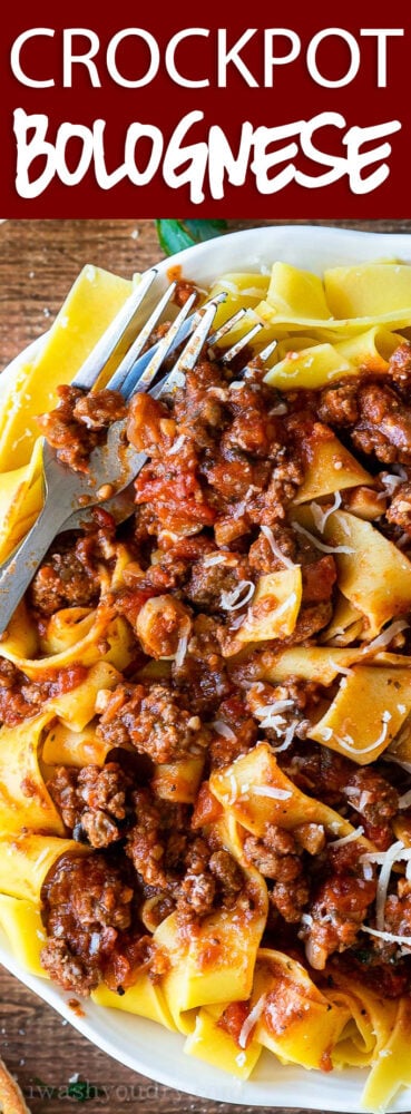 This Crock Pot Pasta Bolognese Sauce Recipe is slowly simmered for a deep and rich flavor, filled with ground beef, sausage and mushrooms.