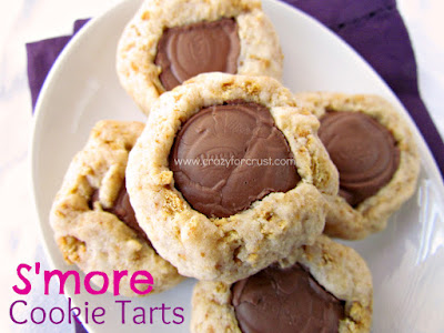 A look down on a plate full of S\'mores Cookie Tarts