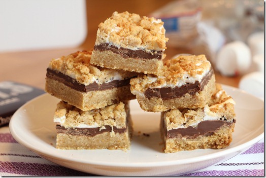 Many S\'mores bars stacked on a plate