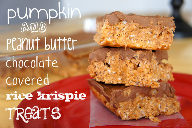 Pumpkin & Peanut Butter Chocolate Covered Rice Krispie Treats Image