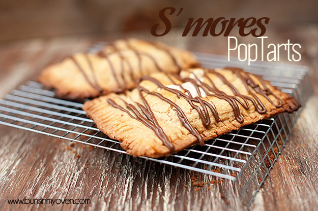 S\'mores pop tarts on a cooling rack drizzled with melted chocolate 