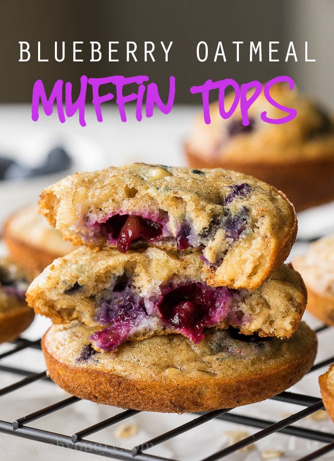 These Blueberry Walnut Oatmeal Muffin Tops are perfect for an easy grab and go breakfast on busy school mornings! My kids love these!