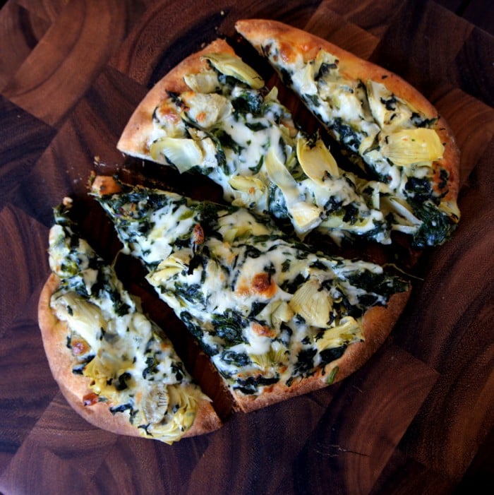 spinach and artichoke flat bread pizza