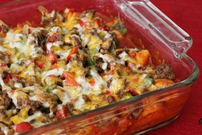 A close up of a pan of Taco Casserole