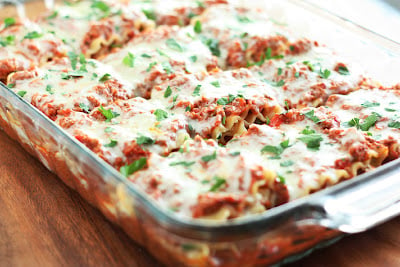 A close up of lasagna in a pan