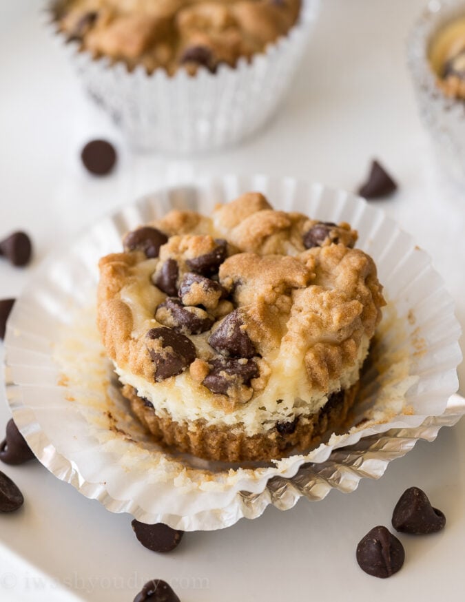 My family is OBSESSED with these Chocolate Chip Cookie Cheesecake Cups! They're so easy and perfect for any party or gathering!