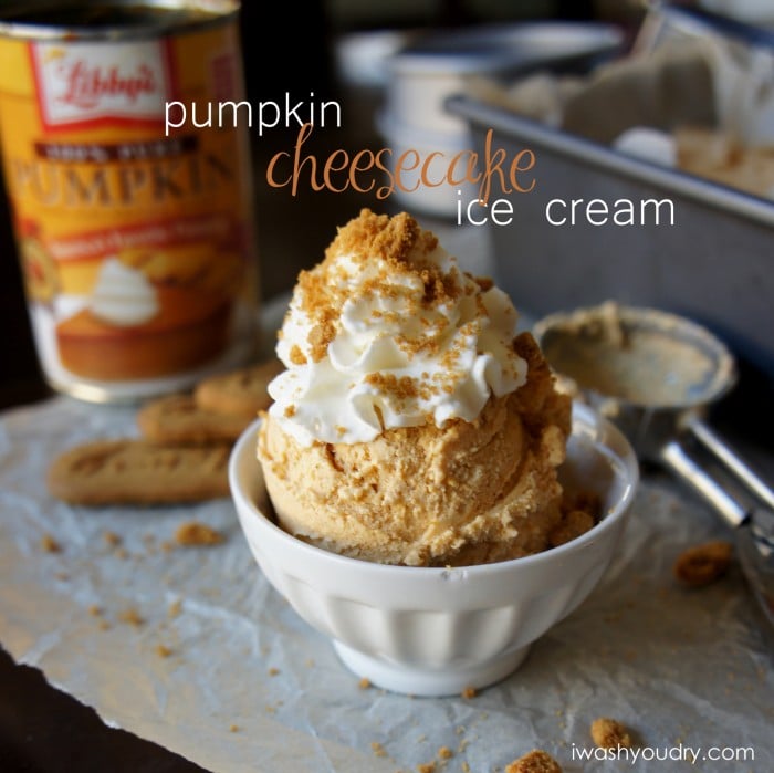 A bowl with a couple scoops of Pumpkin Cheesecake Ice Cream with whipped cream on top
