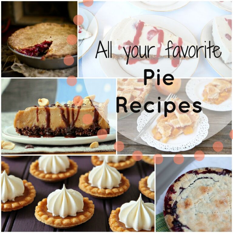 A grid of pictures with a variety of pie and a title, "All your favorite Pie Recipes"