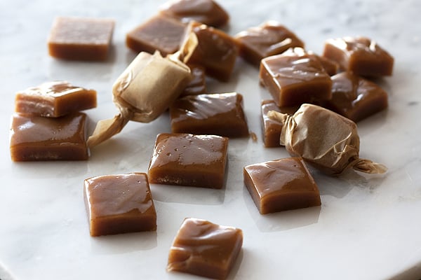 A display of individually wrapped Apple Cider Caramels
