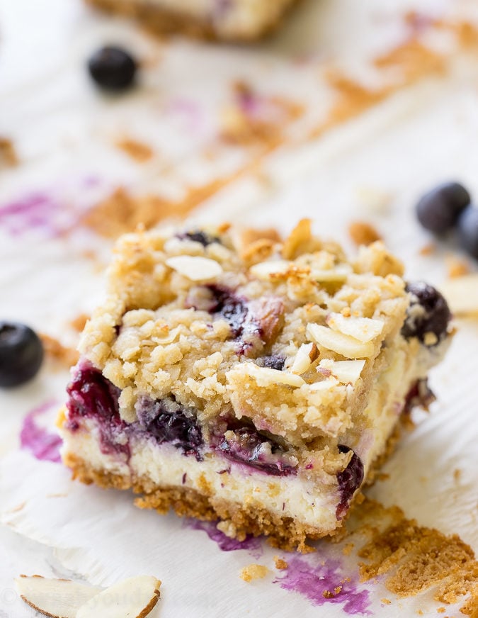 I made these Blueberry Crumble Cheesecake Bars for a party and they were the first to go! 