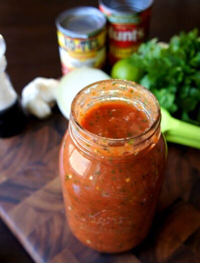 A mason jar of salsa