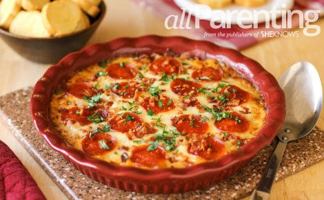 A large dish with Meat Lovers Pizza Dip