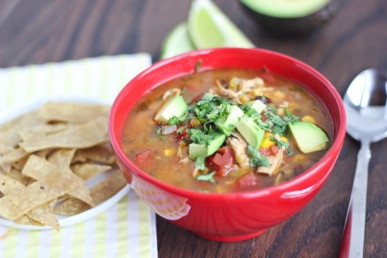 A close up of a bowl of Chicken Tortilla Soup