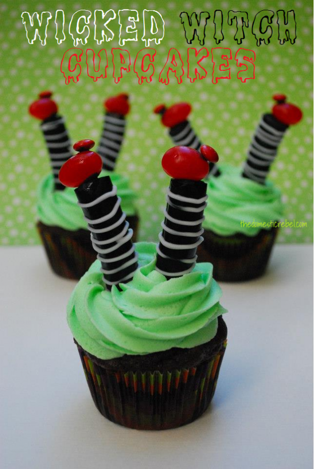 Wicked Witch cupcakes with two witch legs sticking out of each