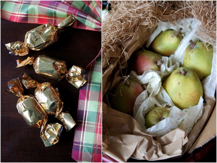 Displaying more contents and pears included in a Harry & David gift basket