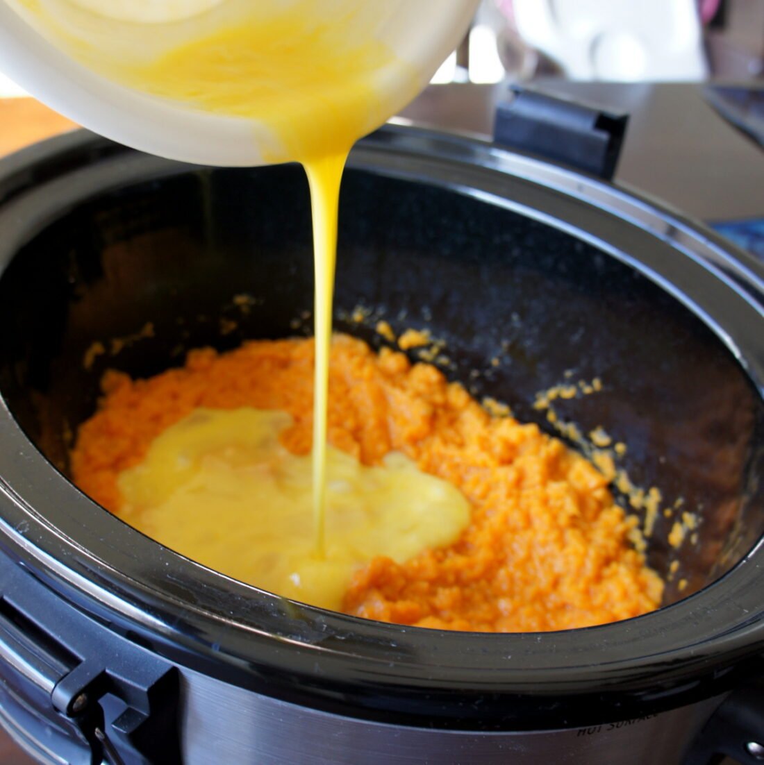 A close up of a pot with food in it, with Sweet potato