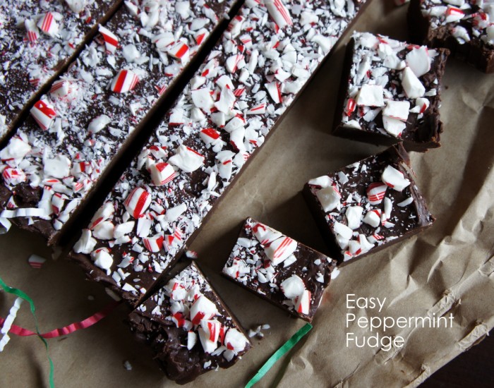 A close up of squares of Chocolate Peppermint Fudge