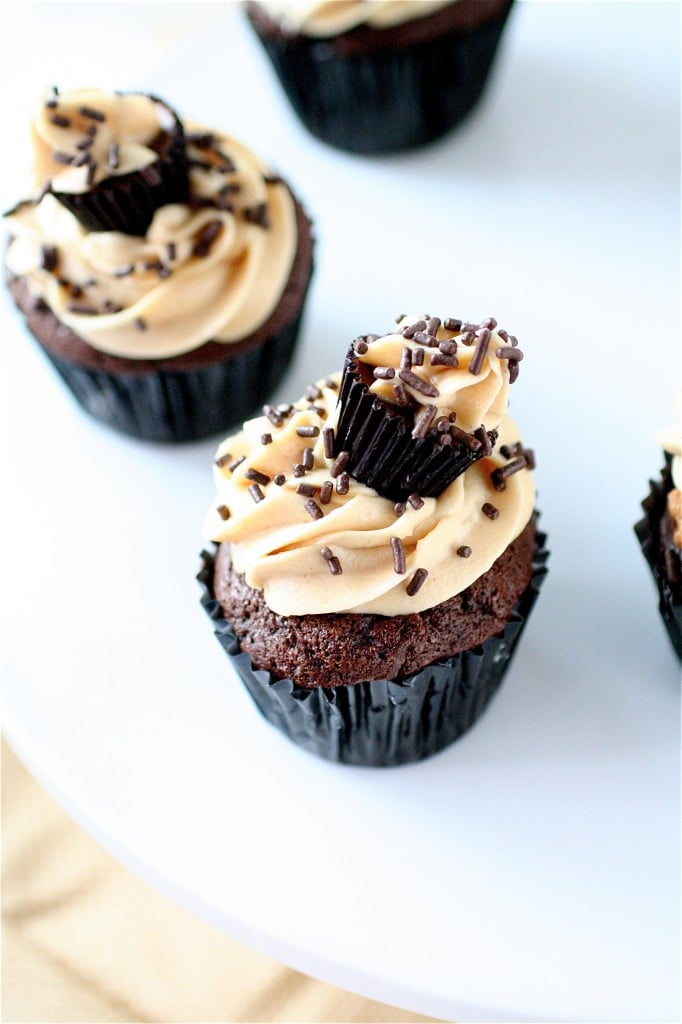 A close up of a Peanut Butter Cup Cupcake 